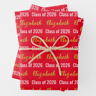 Feuille De Papier Cadeau Nom du diplômé de la promotion 2026 Rouge Noir Bla