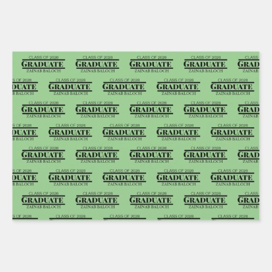 Feuille De Papier Cadeau Nom du diplômé Script Géométrique (Devant)