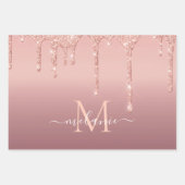 Feuille De Papier Cadeau Nom du monogramme Rose texte Parties scintillant d (Devant 2)