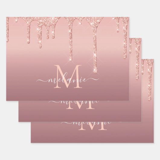 Feuille De Papier Cadeau Nom du monogramme Rose texte Parties scintillant d (Lot)