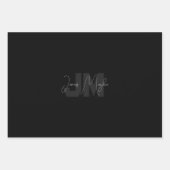 Feuille De Papier Cadeau Nom et monogramme modernes | Gris et noir (Devant 2)