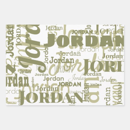 Feuille De Papier Cadeau Nom Motif Sage Vert Blanc Moderne (Devant 3)