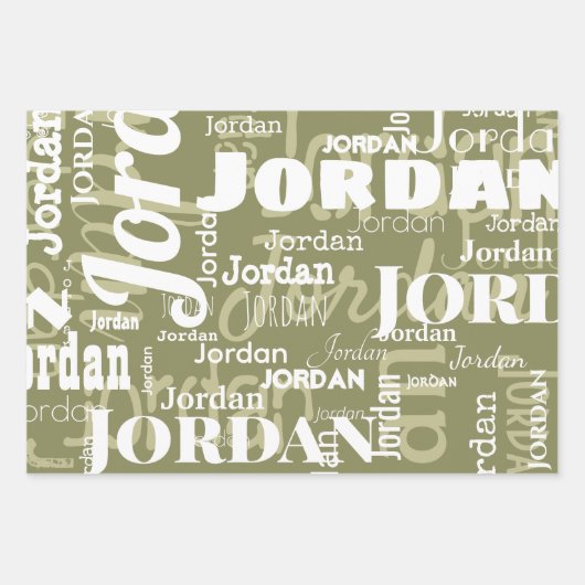 Feuille De Papier Cadeau Nom Motif Sage Vert Blanc Moderne (Devant 2)