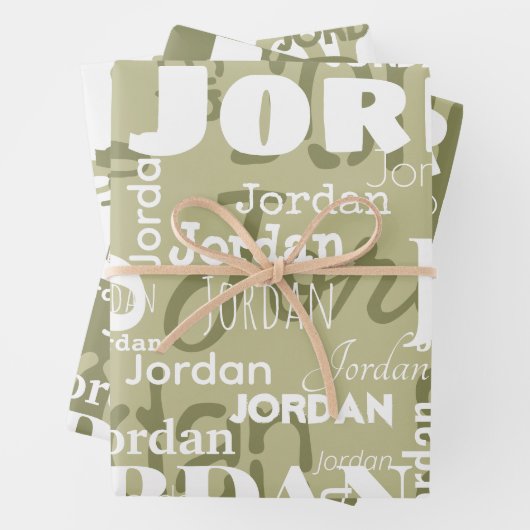 Feuille De Papier Cadeau Nom Motif Sage Vert Blanc Moderne (En situation)