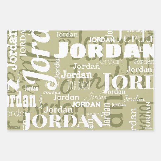 Feuille De Papier Cadeau Nom Motif Sage Vert Blanc Moderne (Devant)