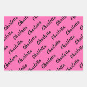 Feuille De Papier Cadeau Nom noir moderne | Couleur rose chaude néon (Devant 2)