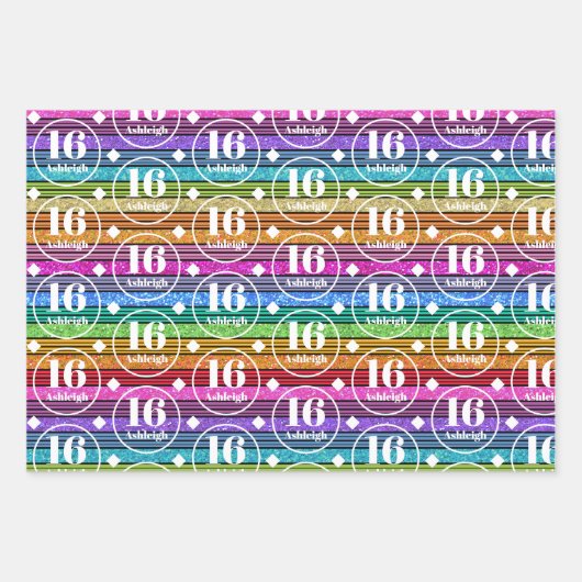 Feuille De Papier Cadeau Nom personnalisé âge anniversaire (Devant)