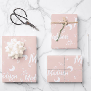 Feuille De Papier Cadeau Nom personnalisé Blush Pink Élégant Cute Chic