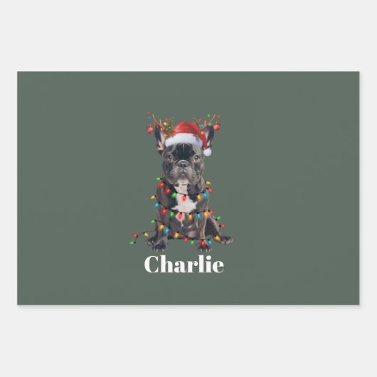 Feuille De Papier Cadeau Nom personnalisé Chien de taule français de Noël (Devant)