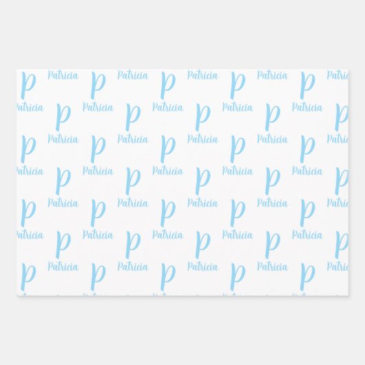 Feuille De Papier Cadeau Nom personnalisé élégant, monogramme rose et bleu (Devant 2)