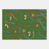 Feuille De Papier Cadeau Nom personnalisé Fêtes de Noël personnalisées Vert (Devant 3)