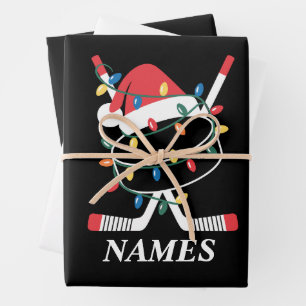 Feuille De Papier Cadeau Nom personnalisé Noël Hockey Xmas Chapeau de Père