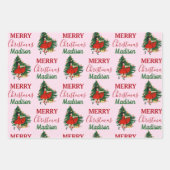 Feuille De Papier Cadeau Nom personnalisé Rétro Noël Fille Noël Arbre rose (Devant)