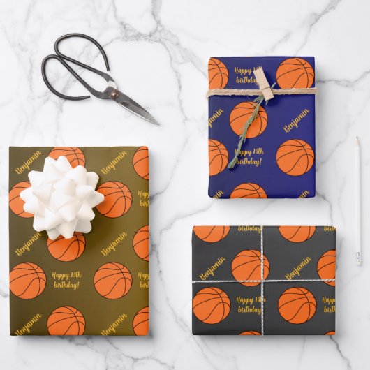 Feuille De Papier Cadeau Nom personnalisé Sentiment Sport Thème Basketball (Recto)