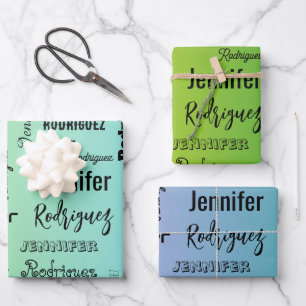 Feuille De Papier Cadeau Nom personnalisé Texte Vert bleu Abstrait Dégradé