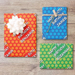 Feuille De Papier Cadeau Nom personnalisé Tout âge Anniversaire Style BD