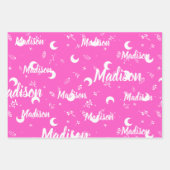 Feuille De Papier Cadeau Nom personnalisé Vibrant Fuchsia rose (Devant 2)