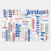 Feuille De Papier Cadeau Nom répété Bleu Vert Rouge Noël (Devant 3)