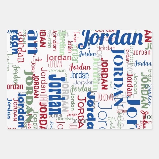 Feuille De Papier Cadeau Nom répété Bleu Vert Rouge Noël (Devant 3)