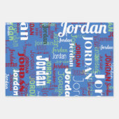 Feuille De Papier Cadeau Nom répété Bleu Vert Rouge Noël (Devant 2)