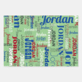 Feuille De Papier Cadeau Nom répété Bleu Vert Rouge Noël (Devant)