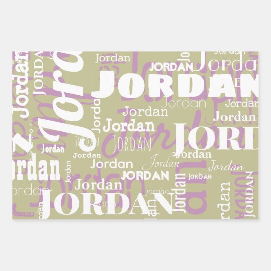 Feuille De Papier Cadeau Nom répété Lilac Sage Vert Blanc Moderne (Devant 2)