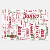 Feuille De Papier Cadeau Nom répété Personnalisé Blanc Rouge Vert (Devant 3)