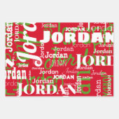 Feuille De Papier Cadeau Nom répété Red Green White Noël (Devant 2)