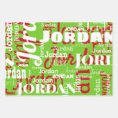 Feuille De Papier Cadeau Nom répété Red Green White Noël (Devant)