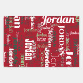 Feuille De Papier Cadeau Nom répété Red Green White Noël (Devant)