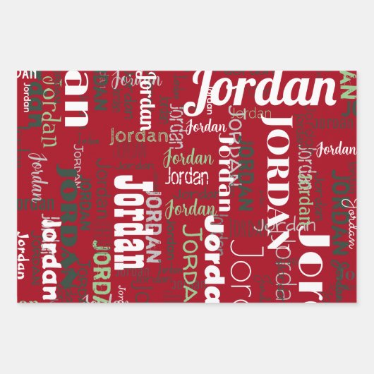 Feuille De Papier Cadeau Nom répété Red Green White Noël (Devant)