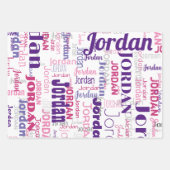 Feuille De Papier Cadeau Nom répétitif Anniversaire rose et violet (Devant 3)