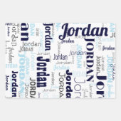 Feuille De Papier Cadeau Nom répétitif Marine bleu blanc gris (Devant 3)