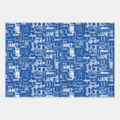 Feuille De Papier Cadeau Nom Typographie Bleu Blanc Mot Cloud 50ème (Devant)