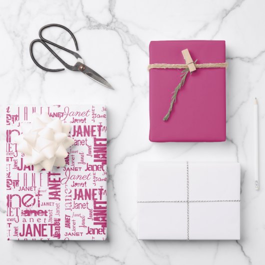 Feuille De Papier Cadeau Nom Typographie Rose Blanc Mot Cloud (Recto)