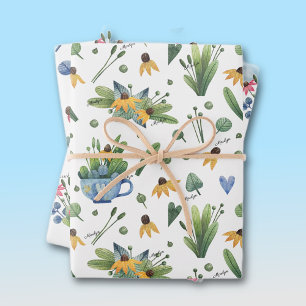 Feuille De Papier Cadeau Noms WP 3 Florales colorées 19x29 Aquarelles