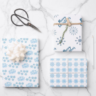 Feuille De Papier Cadeau Nordique Bleu Joyeux Noël Laisser Il Snowflakes ne
