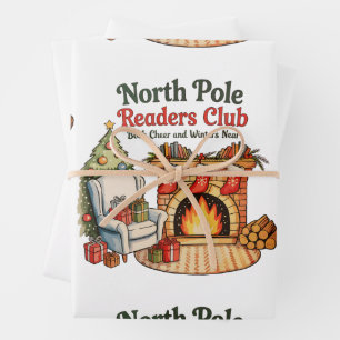 Feuille De Papier Cadeau North Pôle Lecteurs Club Livres de Noël Xmas Lover