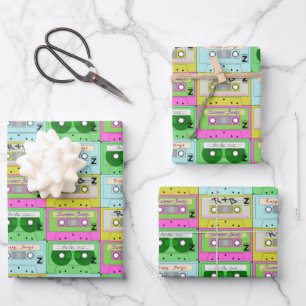 Feuille De Papier Cadeau Nostalgie des années 90 Neon Musique Cassettes