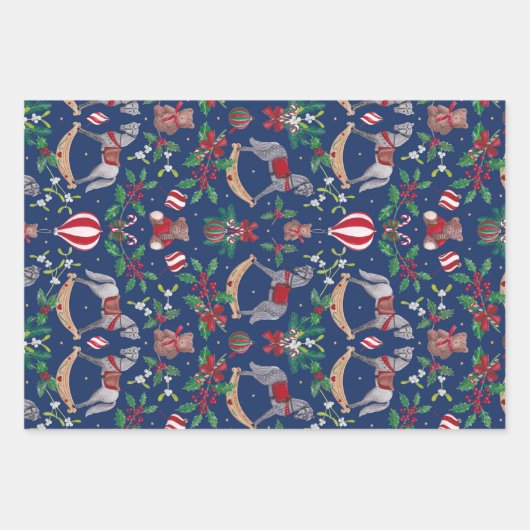 Feuille De Papier Cadeau Nostalgique Noël Rocking Horse Bear Festive (Devant 2)