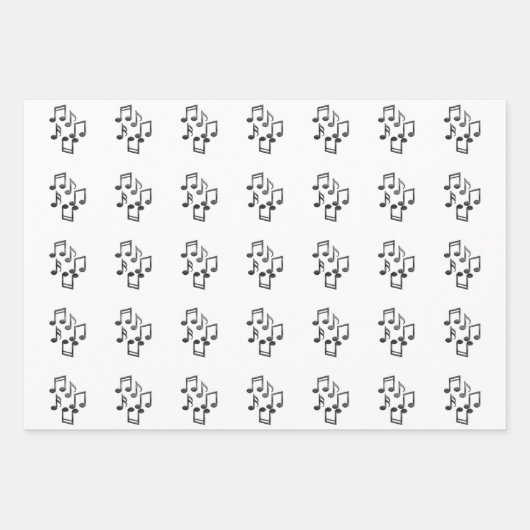 Feuille De Papier Cadeau Notes musicales en Parties scintillant noire (Devant)