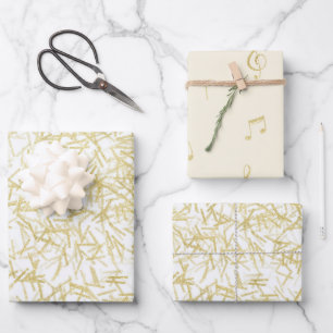 Feuille De Papier Cadeau Notes musicales White Gold Confetti
