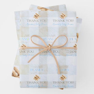 Feuille De Papier Cadeau Notre petit garçon cacahuète bleu à carreaux Baby 