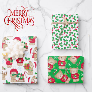 Feuille De Papier Cadeau Nounours doux 3 Coordination Noël