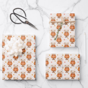 Feuille De Papier Cadeau Nounours en chandail orange