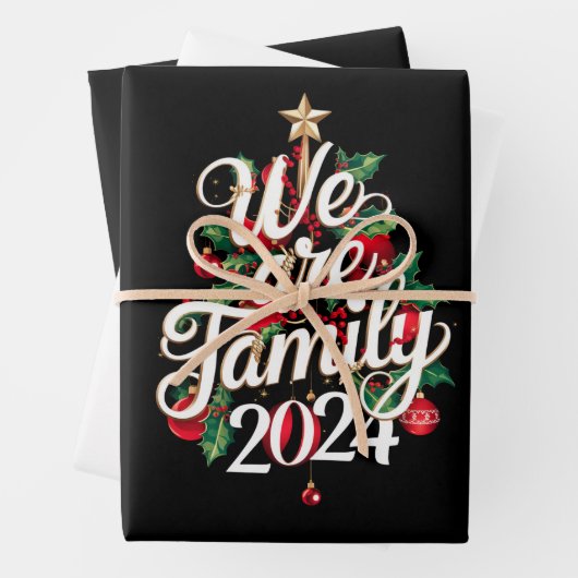 Feuille De Papier Cadeau Nous sommes famille Noël 2024 Correspondant Pyjama (En situation)
