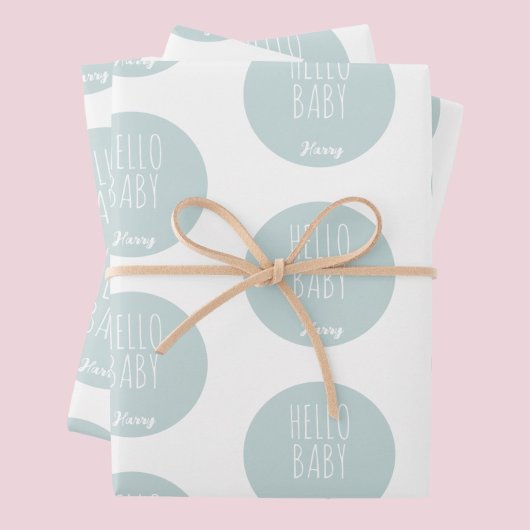 Feuille De Papier Cadeau Nouveau bébé bleu vert moderne élégant