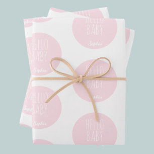 Feuille De Papier Cadeau Nouveau bébé rose moderne simple personnalisable
