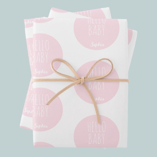 Feuille De Papier Cadeau Nouveau bébé rose moderne simple personnalisable