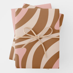 Feuille De Papier Cadeau Nouveaux motifs abstraits rétro Groove Marron Rose